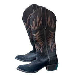Justin Boots Black and Brown Suede Heeled Cowboy Boots